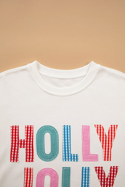 Holly Jolly Patchwork Sweatshirt | White Christmas Graphic Pullover