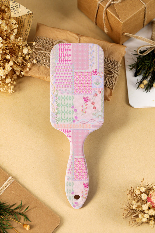 Boho Floral Paddle Hair Brush – Detangling Wide Comb with Soft Bristles