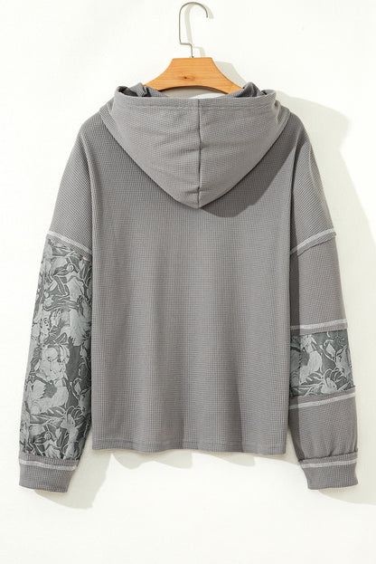 ~PREORDER~ Gray Cozy Mix Waffle Knit Patchwork Hoodie ~PREORDER~