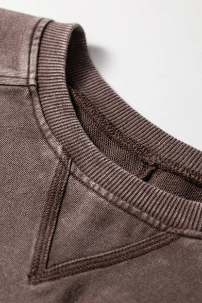 ~PREORDER~ Dark Brown 3/4 Sleeve Mineral Wash Loose Cotton Top ~PREORDER~