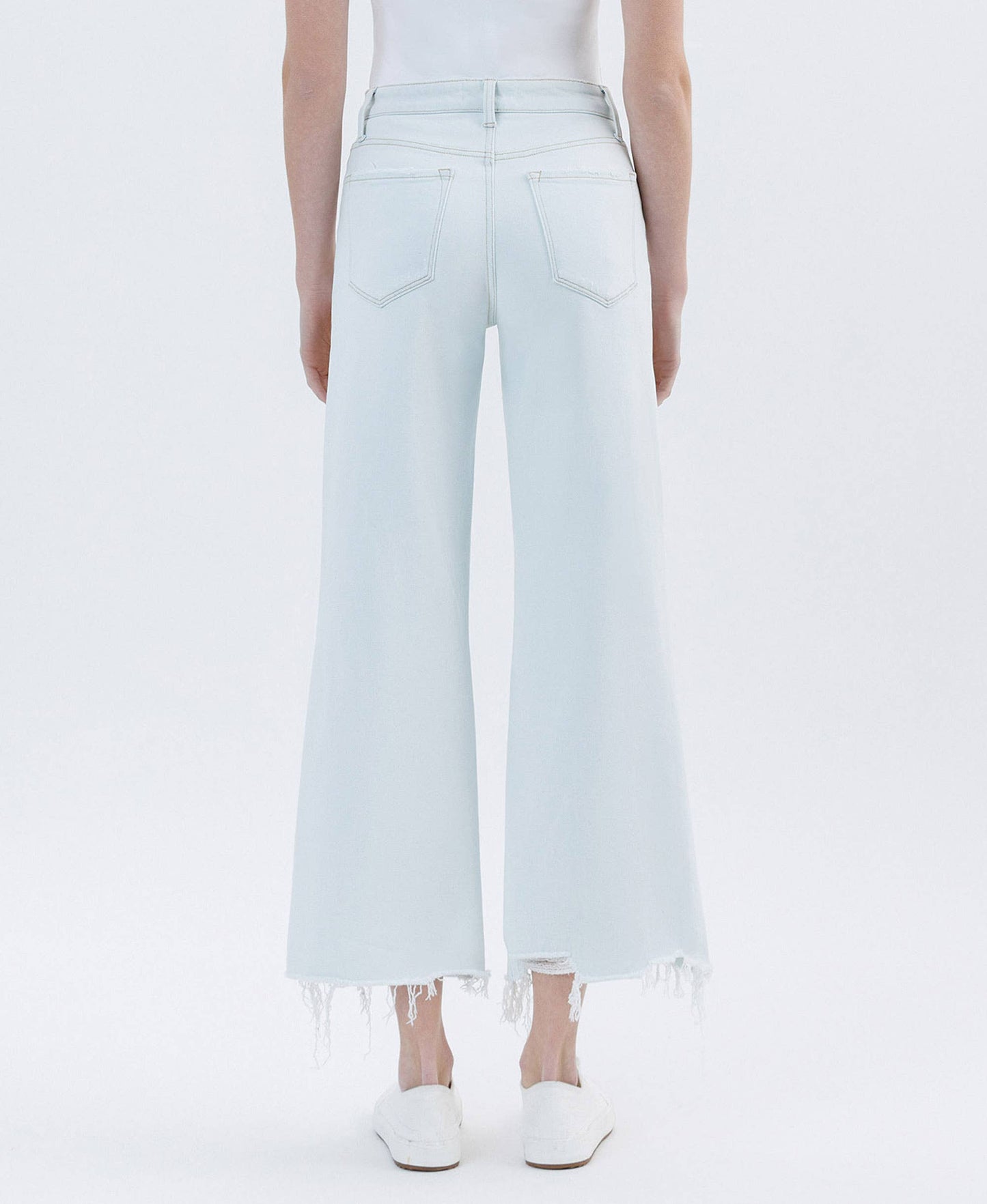 High Rise Distressed Crop Wide Leg Jeans – Frayed Hem Comfort Stretch Denim Vervet T6839