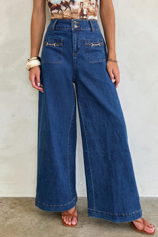 ~PREORDER ~ Sail Blue Hardware Pocket Wide Leg Jeans ~PREORDER ~