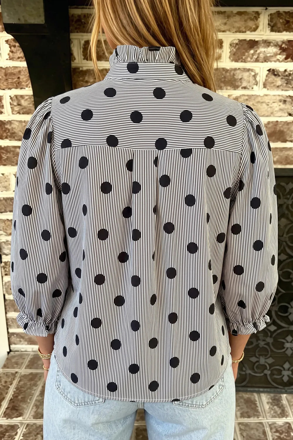 ~PREORDER~ Dot & Stripe Ruffle Neck Blouse ~PREORDER~
