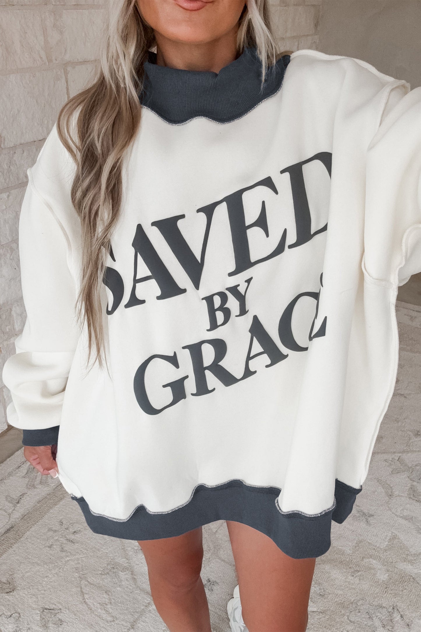 ~PREORDER~ Saved by Grace Contrast Mock Neck Sweatshirt ~PREORDER~