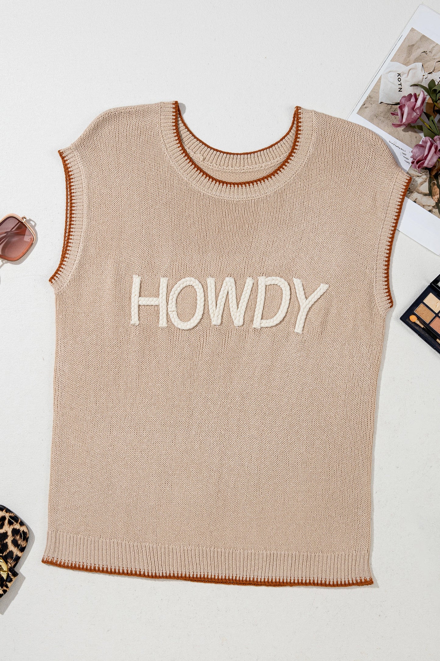 ~PREORDER ~ Parchment Contrast Trim HOWDY Knit Sweater Top ~PREORDER ~