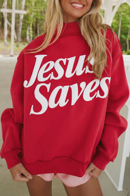 ~PREORDER~ Boldly Saved Red Jesus Saves Sweatshirt ~PREORDER~