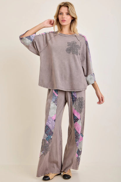 J.Her Mineral Washed Fall Paisley Bloom Patch Top | Boutique Patchwork Blouse