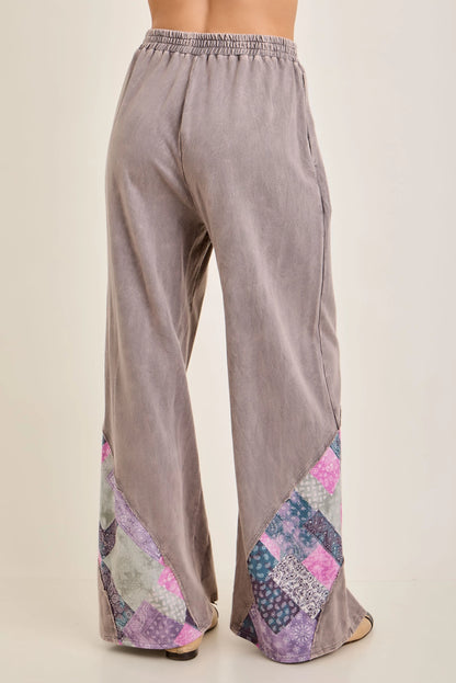J.Her Mineral Washed Fall Paisley Bloom Patch Pants | Wide Leg Boutique Statement Pants