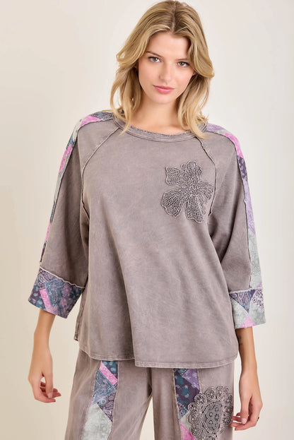 J.Her Mineral Washed Fall Paisley Bloom Patch Top | Boutique Patchwork Blouse