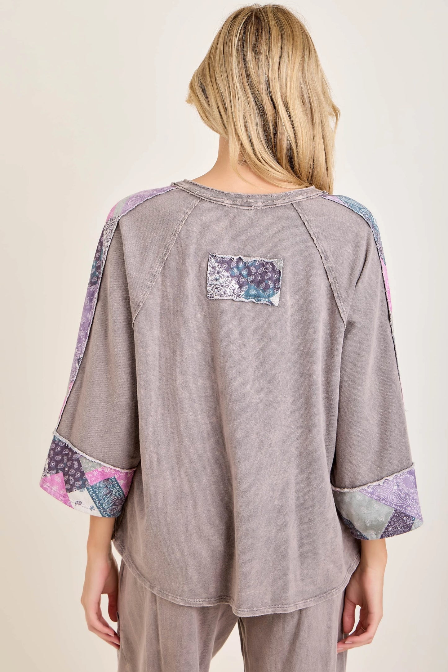 J.Her Mineral Washed Fall Paisley Bloom Patch Top | Boutique Patchwork Blouse