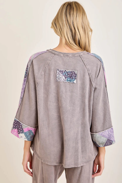 J.Her Mineral Washed Fall Paisley Bloom Patch Top | Boutique Patchwork Blouse