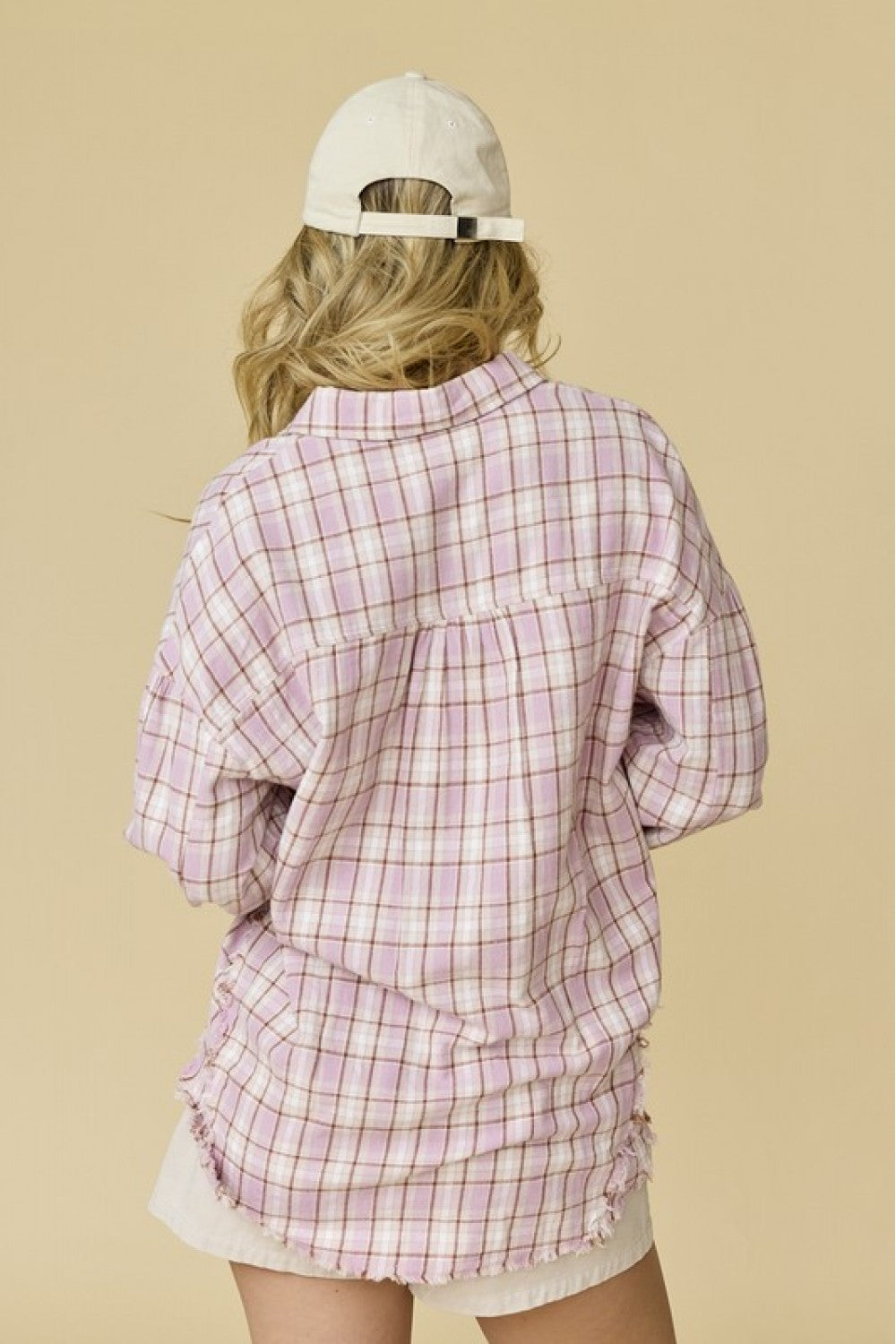 Marley Oversized Tunic Length Plaid Shirt W/ Fray Detail Papermoon