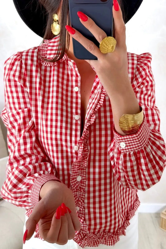 ~PREORDER~ Cherry Picnic Ruffle Gingham Button Down Top ~PREORDER~