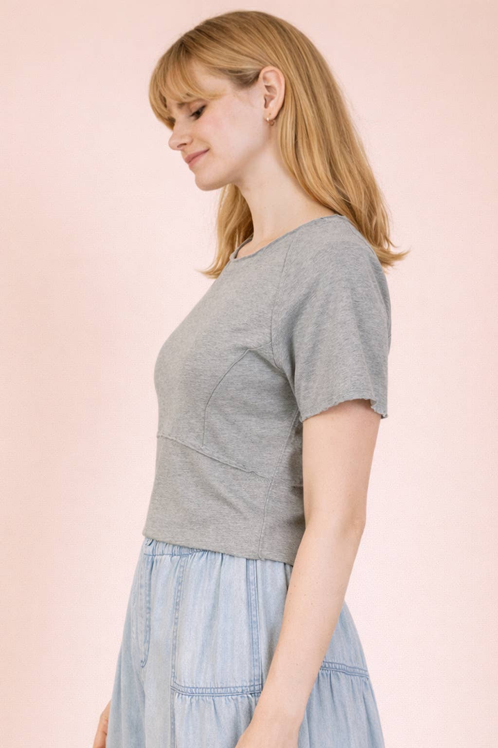 Mineral Washed Fitted Crop Top | Raw Edge Short Sleeve Tee