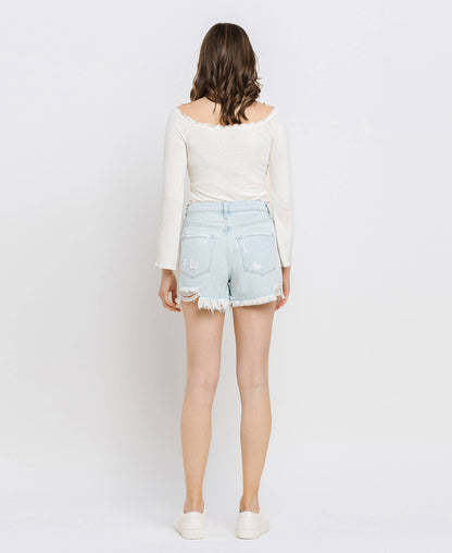 Vintage Edge Super High Rise Distressed Mom Shorts – Non Stretch Denim Cutoffs V2880 Vervet