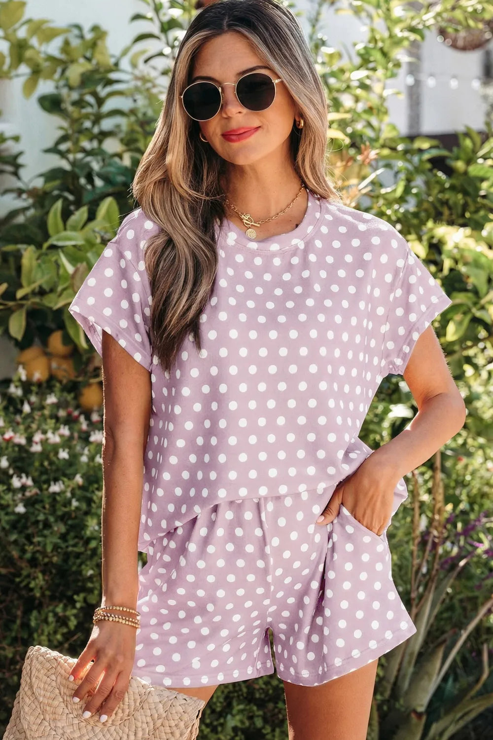 Lavender Dot Lounge Set | Purple Polka Dot Short Set