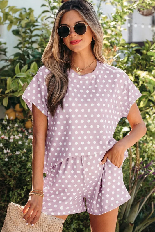 Lavender Dot Lounge Set | Purple Polka Dot Short Set