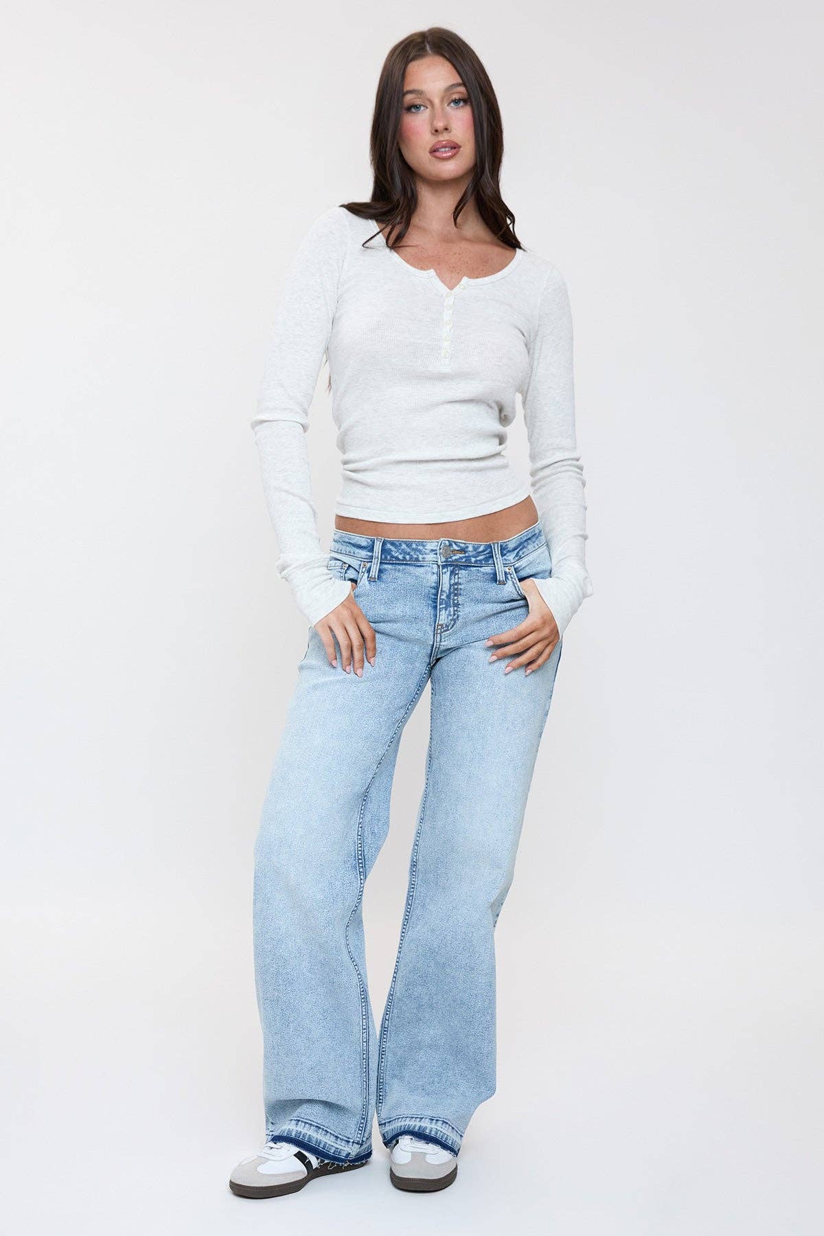 Brittany Release Hem Straight Jeans | YMI Low Rise Wide Straight Denim
