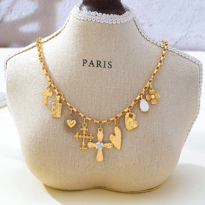 Faith & Fancy Charm Necklace | Vintage Gold Cross & Heart Necklace