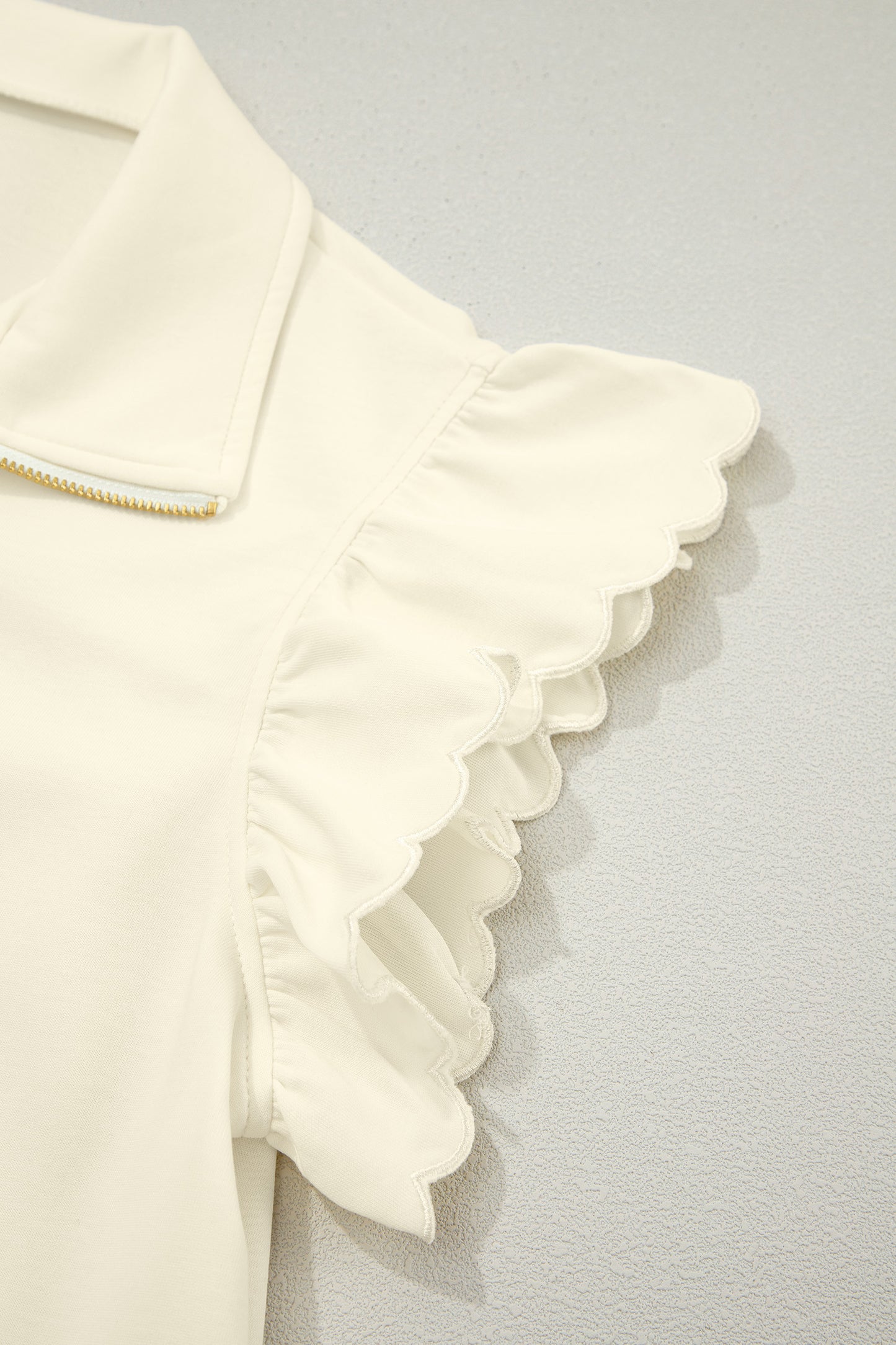 ~PREORDER ~ Beige Zip Collared Ruffle Sleeve Blouse ~PREORDER ~