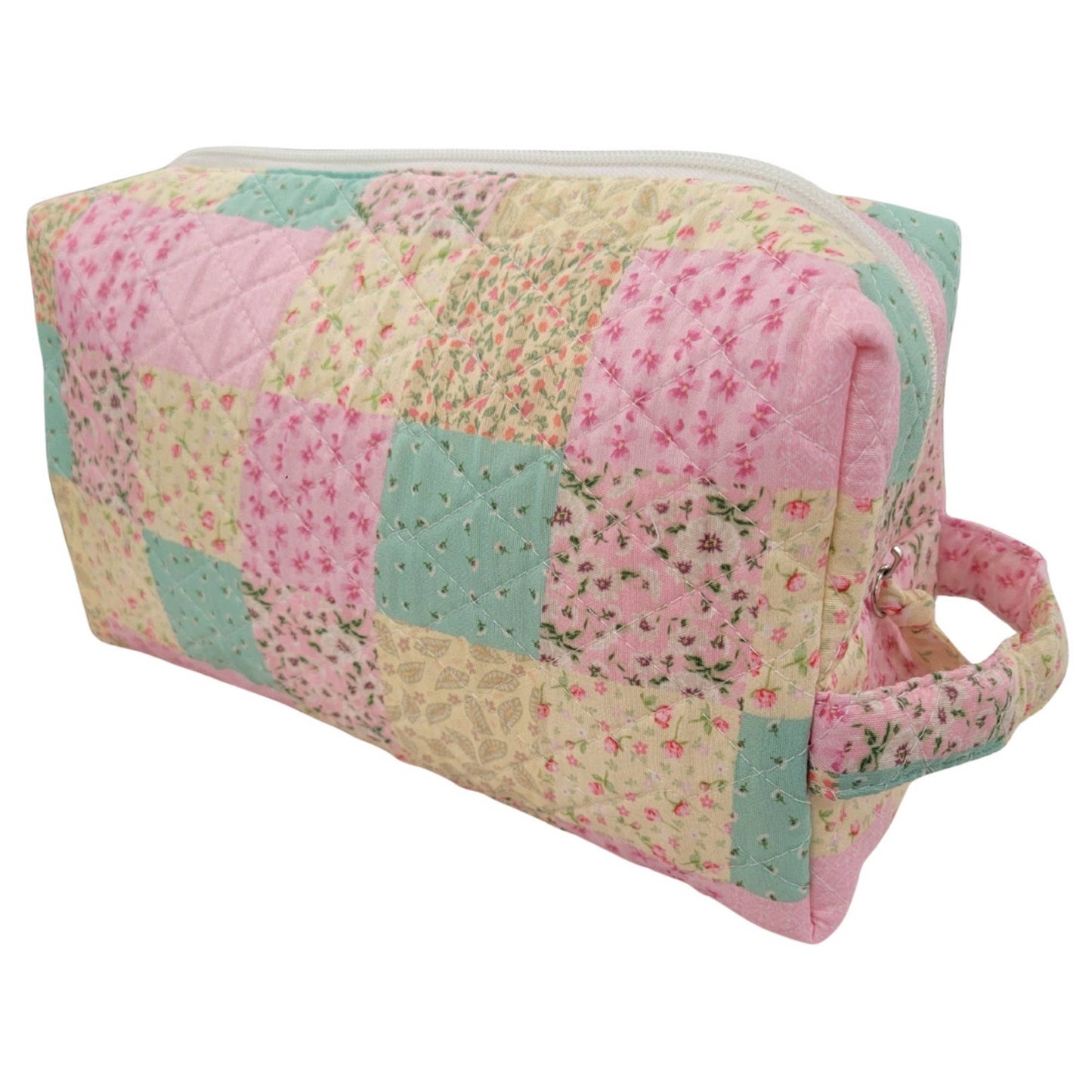 "Summer Garden" Designer Quilted Vanity and Travel Bag | Floral Makeup Case | Patchwork Toiletry Organizer | Large Cosmetic Bag