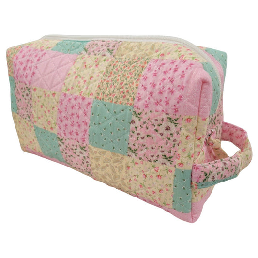 "Summer Garden" Designer Quilted Vanity and Travel Bag | Floral Makeup Case | Patchwork Toiletry Organizer | Large Cosmetic Bag