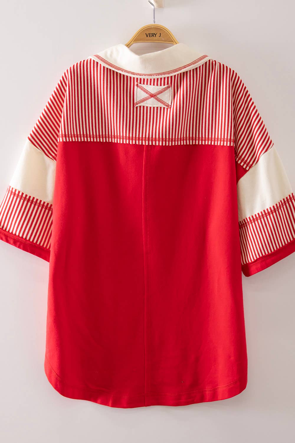 Oversized Collared Knit Top | Contrast Detail Half Sleeve Casual Shirt