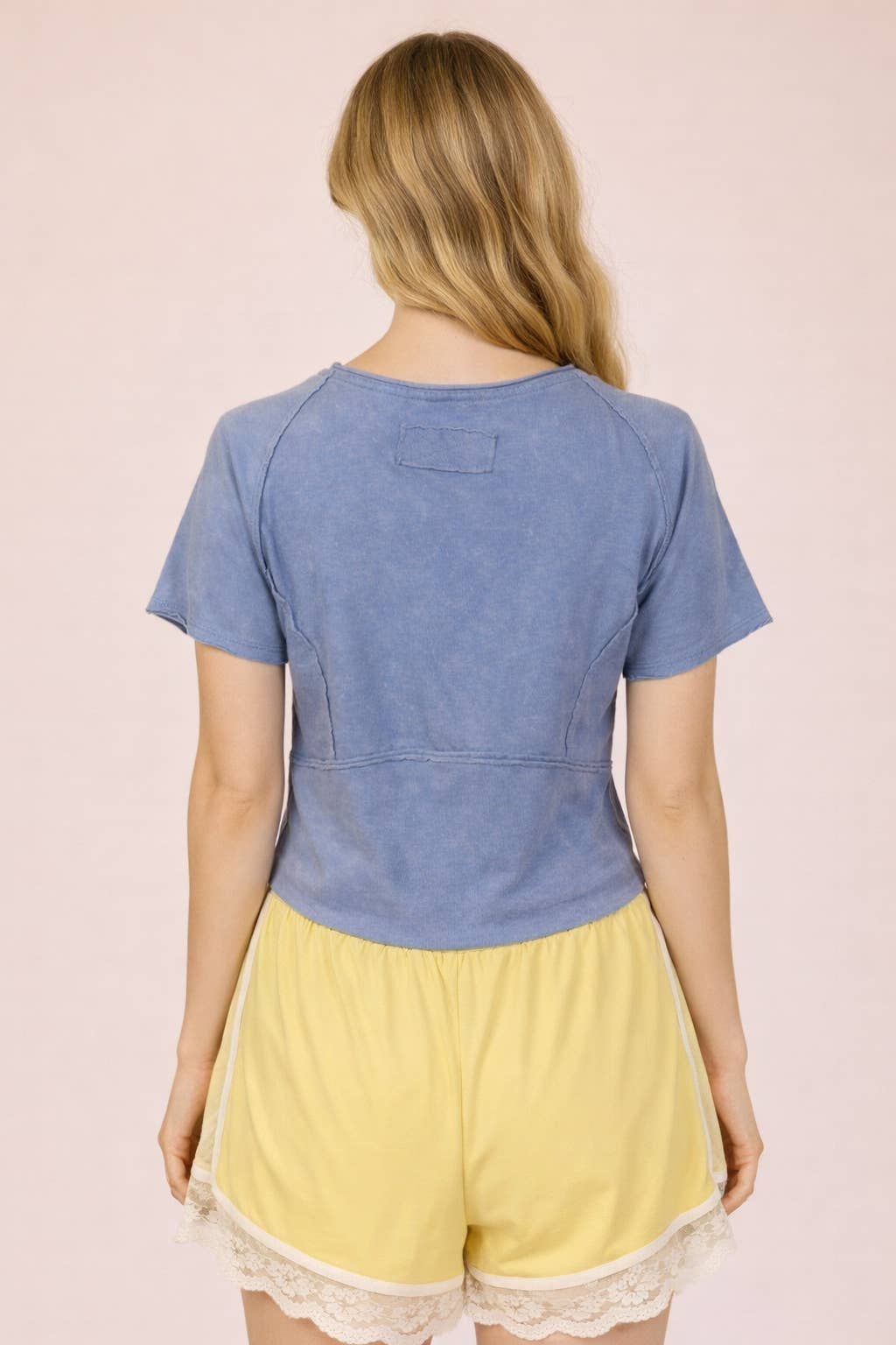 Mineral Washed Fitted Crop Top | Raw Edge Short Sleeve Tee