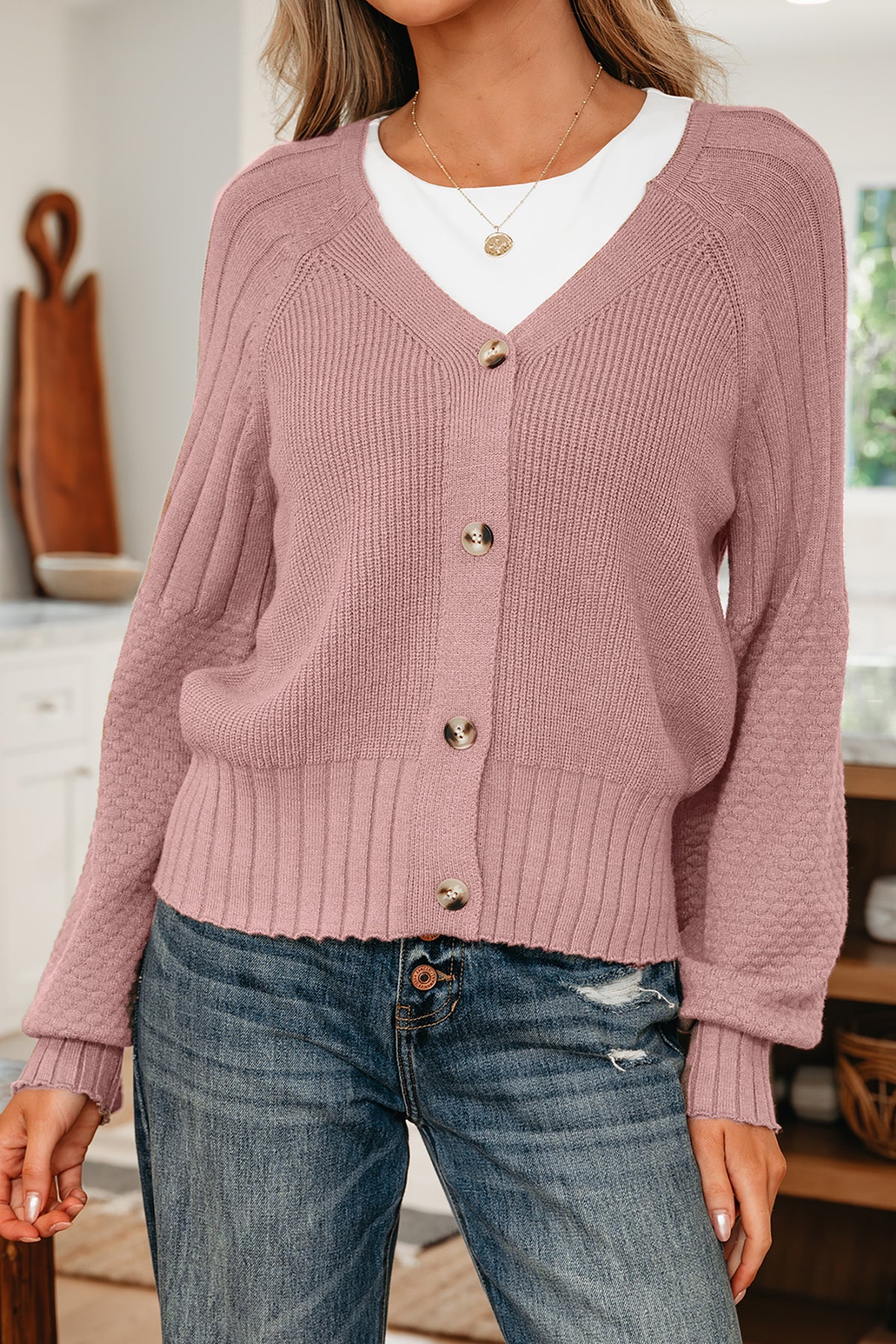 Pretty in Pink Cardigan | Light Pink Mixed Texture Button Sweater