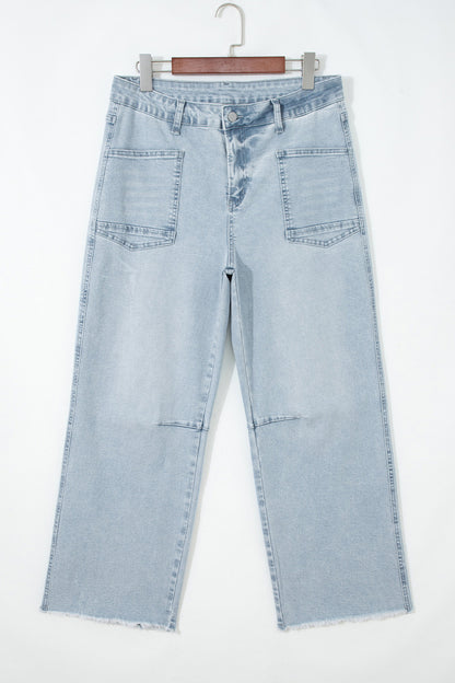 Coastal Cutoff Straight Jeans – Light Wash Raw Hem Crop Denim
