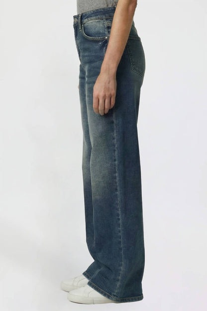 Kayla High Rise Wide Leg Jeans | YMI Premium Stretch Light Wash Denim