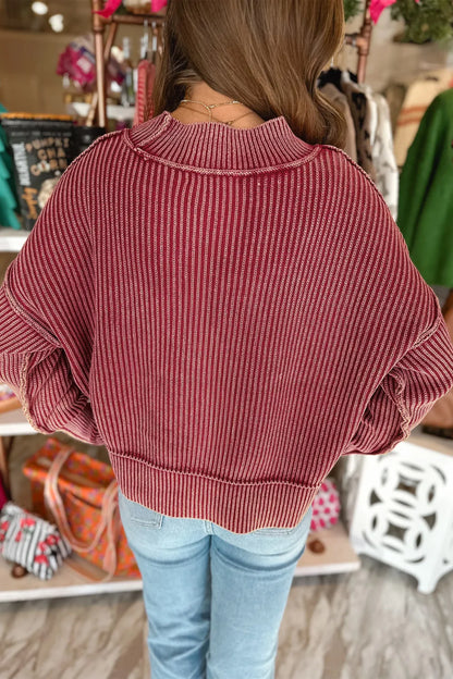 ~PREORDER~ Berry Washed Ribbed High Neck Sweater ~PREORDER~