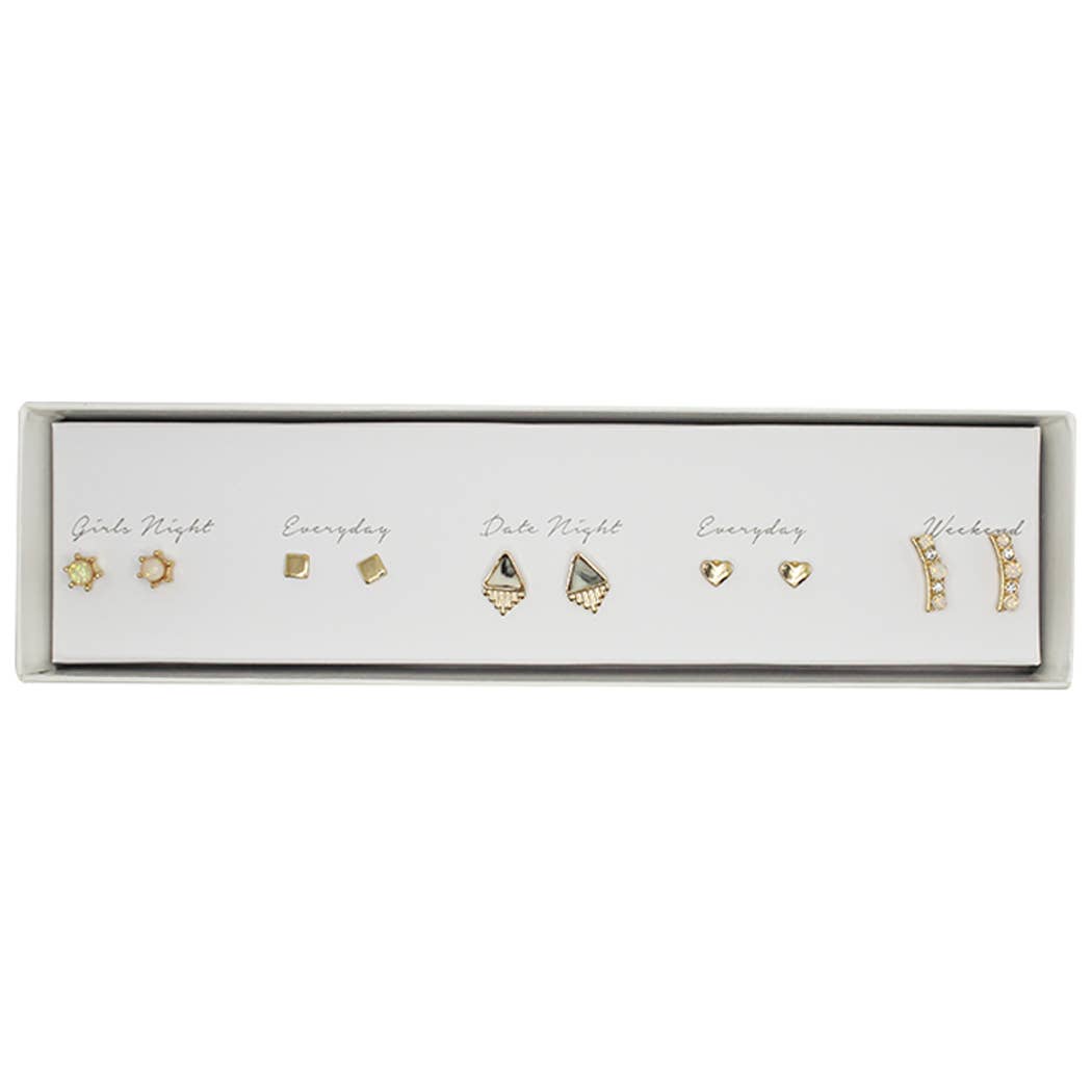 5 Pairs Multipack Stud Earrings Set with Gift Box