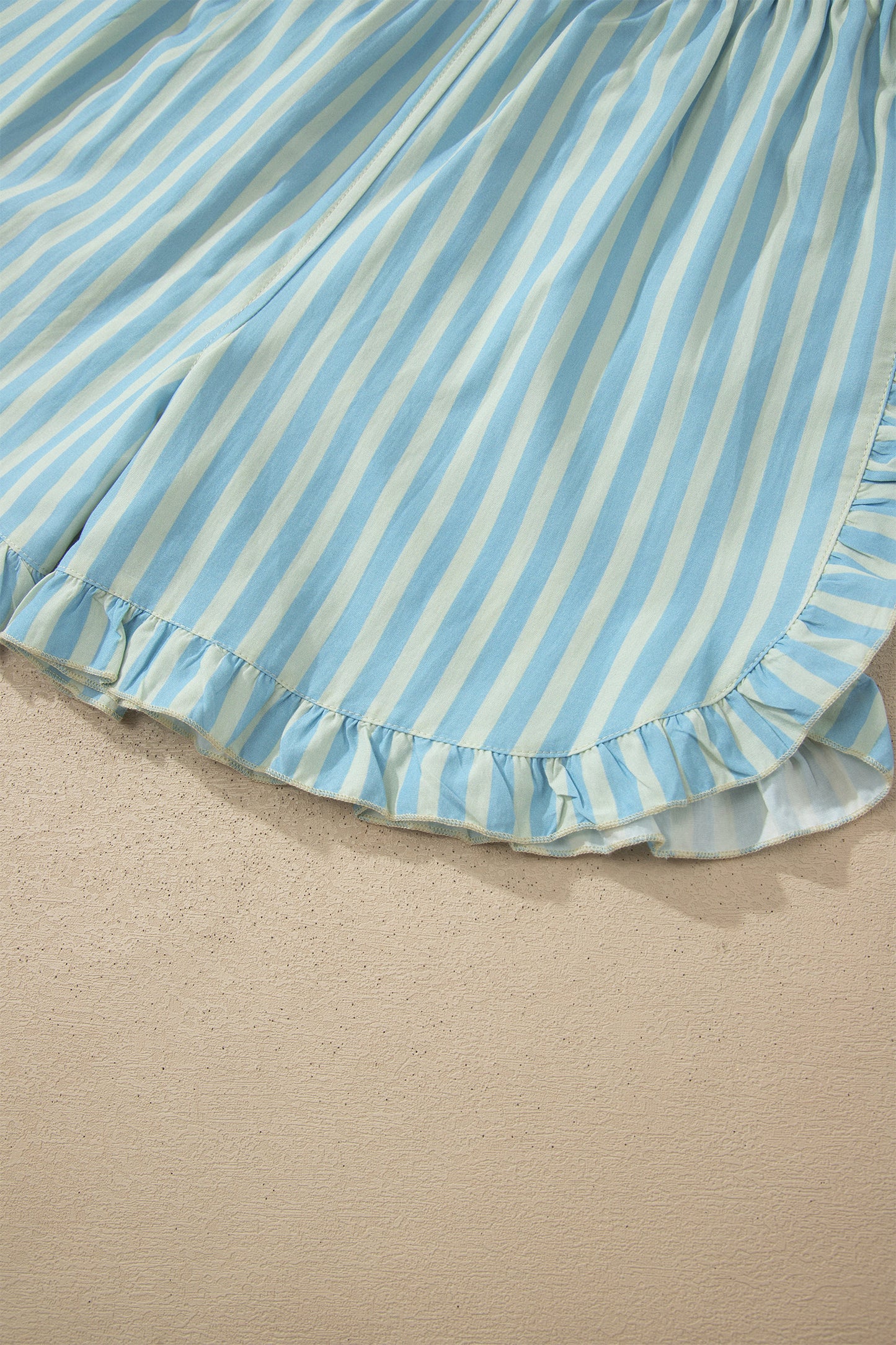 Blue Skies Ruffle Trim Shorts | Sky Blue Striped Elastic Waist Shorts
