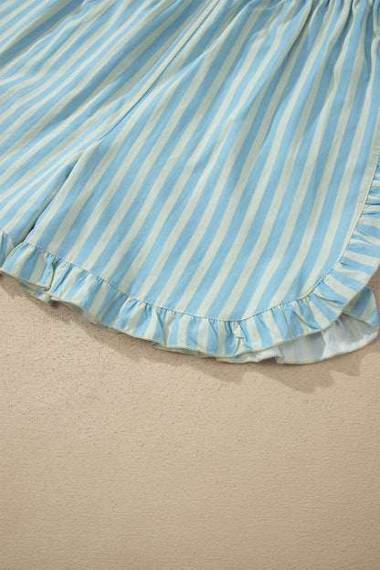 Blue Skies Ruffle Trim Shorts | Sky Blue Striped Elastic Waist Shorts