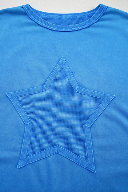 ~PREORDER ~ Blue Mineral Wash Star Mesh Patchwork Oversize Tee ~PREORDER ~