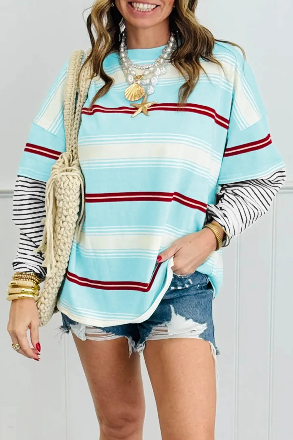 ~PREORDER~ Boardwalk Blues Mixed Stripe Layered Look Top ~PREORDER~