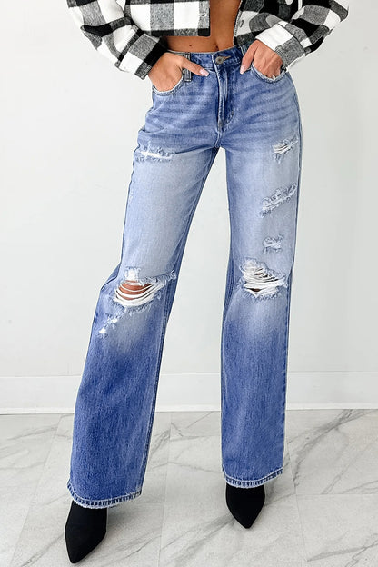 ~PREORDER ~ Mid Rise Distressed Sneak Peek Straight Leg Jeans ~PREORDER ~