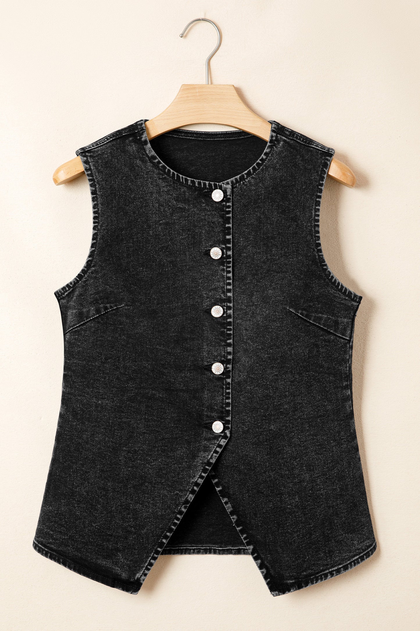 ~PREORDER ~ Black Denim Button Front Slit Vest ~PREORDER ~