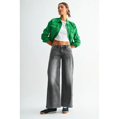 Mica Denim Low & Loose Wide Leg Jeans | Grey Wash Relaxed Denim