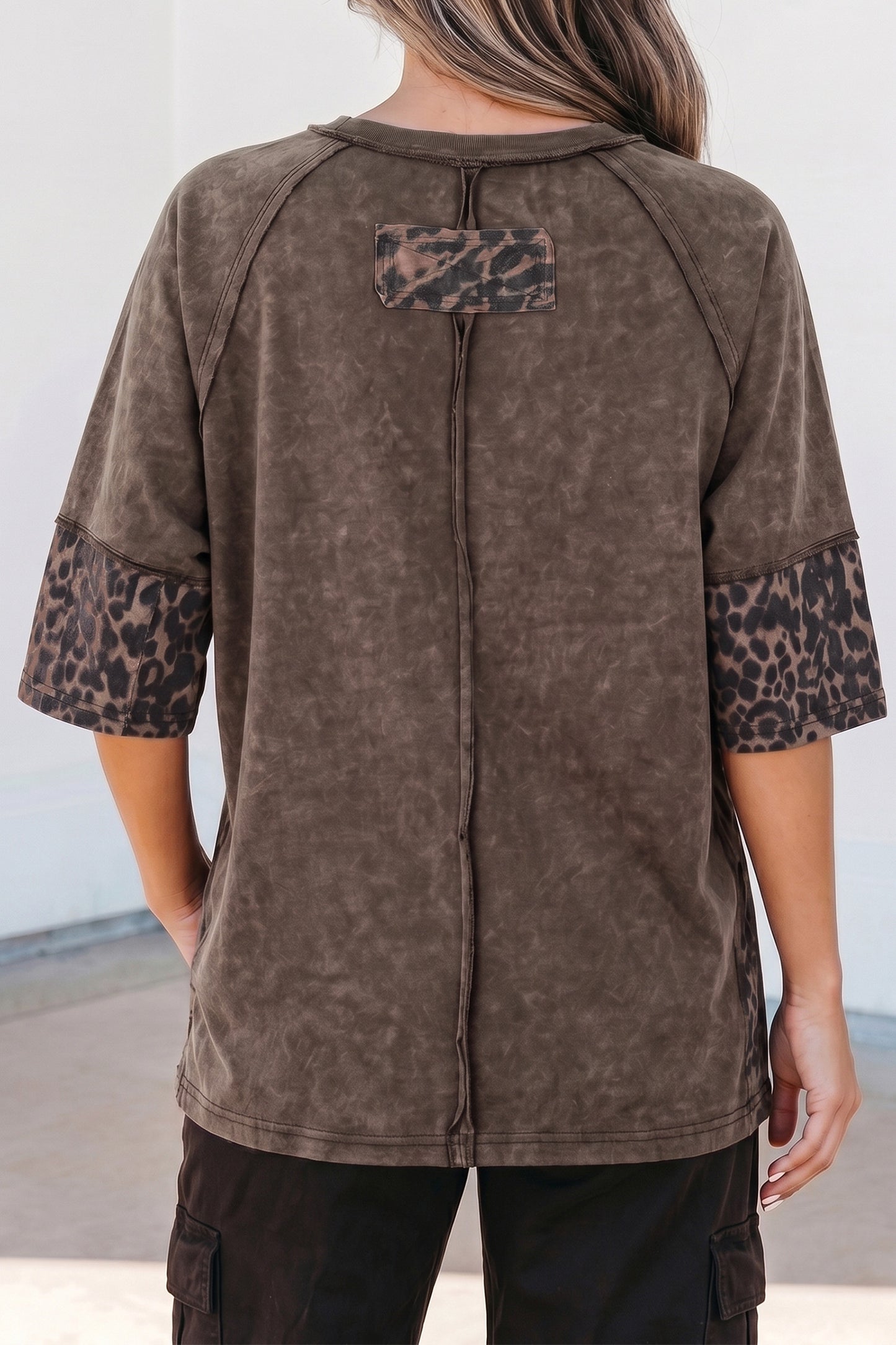 ~PREORDER ~ Coffee Mineral Wash Leopard Star Patch T Shirt ~PREORDER ~