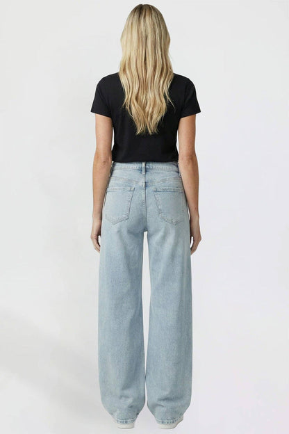 Kayla High Rise Wide Leg Jeans | YMI Premium Stretch Light Wash Denim