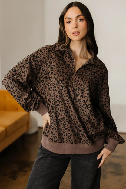 ~PREORDER~ Wild Espresso Leopard Corduroy Quarter-Zip Sweatshirt ~PREORDER~