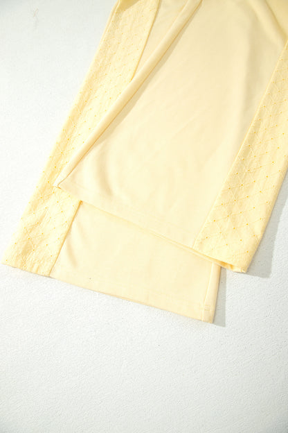 ~PREORDER ~ Yellow Cream Eyelet Lace Cropped Pullover & Drawstring Pants Set ~PREORDER ~