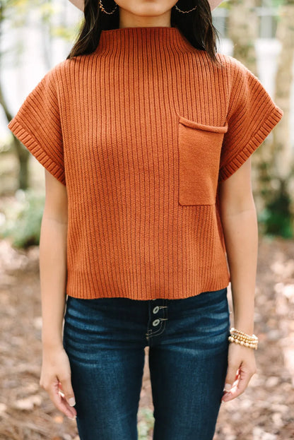 ~PREORDER~ Golden Hour Ribbed Mock Neck Pocket Sweater Top ~PREORDER~