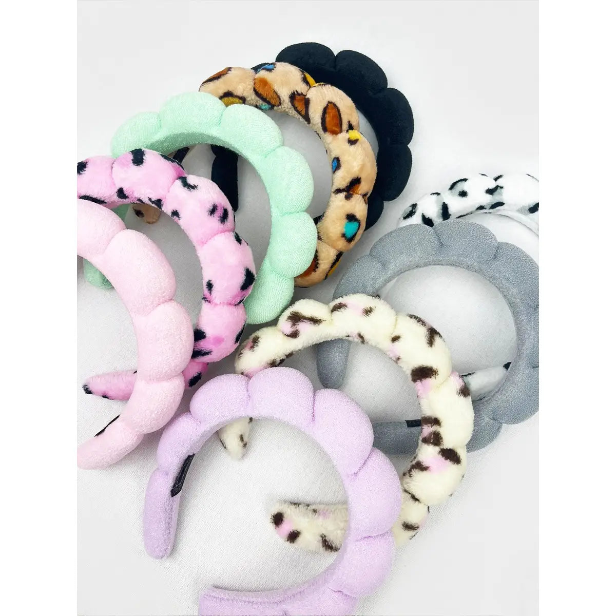 Leopard and Solid Mix of SpaCloud Puff Spa Headband | Leopard & Solid Makeup Headband Headband