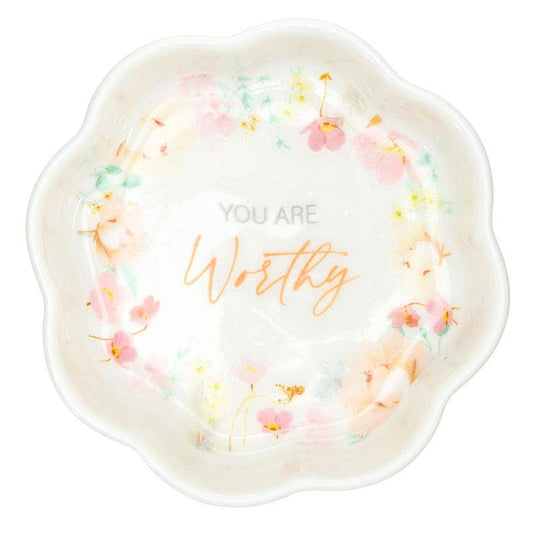 You Are Worthy Ceramic Trinket Tray | Floral Faith Jewelry Dish