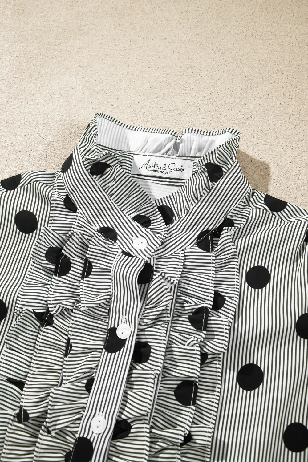 ~PREORDER~ Dot & Stripe Ruffle Neck Blouse ~PREORDER~