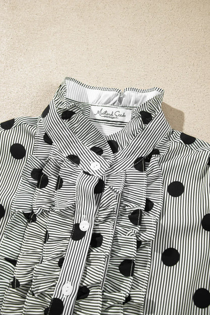 ~PREORDER~ Dot & Stripe Ruffle Neck Blouse ~PREORDER~