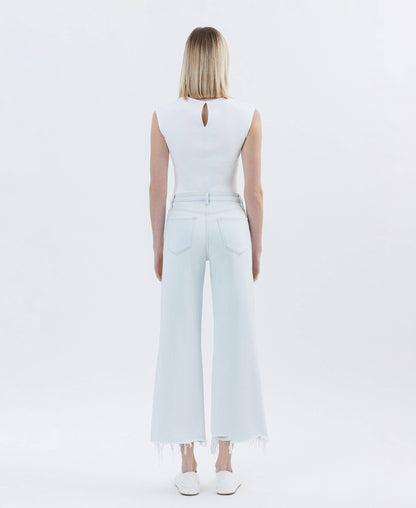 High Rise Distressed Crop Wide Leg Jeans – Frayed Hem Comfort Stretch Denim Vervet T6839
